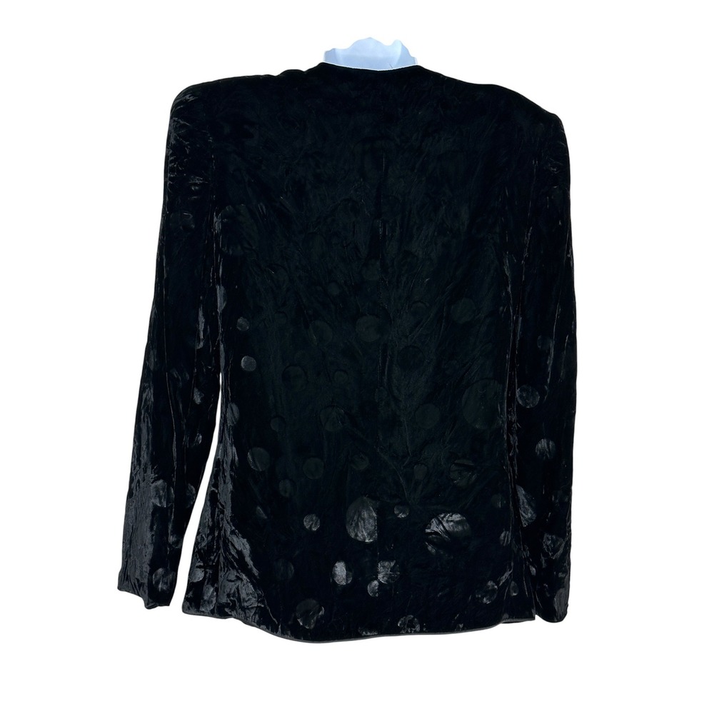 Chetta B Blazer 8 Black Velvet Burnout Polka Dot Keyhole Rhinestone Vintage - Picture 3 of 7